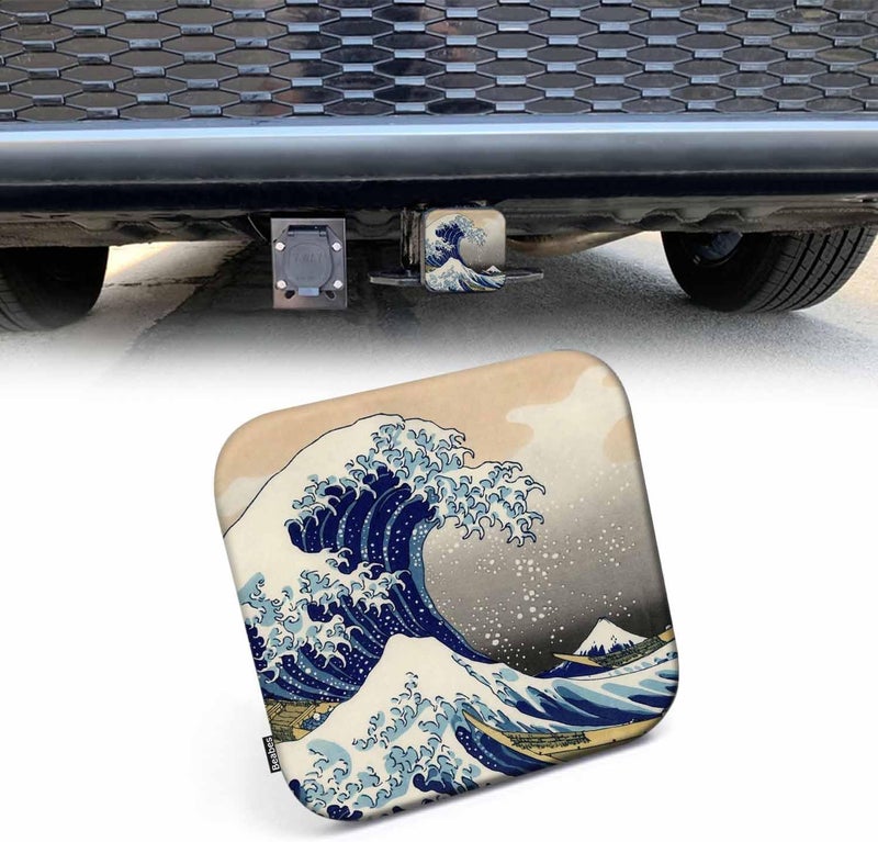 Beabes Trailer Hitch Covers Japanese Sea Waves, Great Wave Off Kanagawa Anti-Loss Hitch Cover Fits 2" Hitch Receivers for Trucks, Tough Receiver Tube Hitch Cover Plug for Cars - Image 1